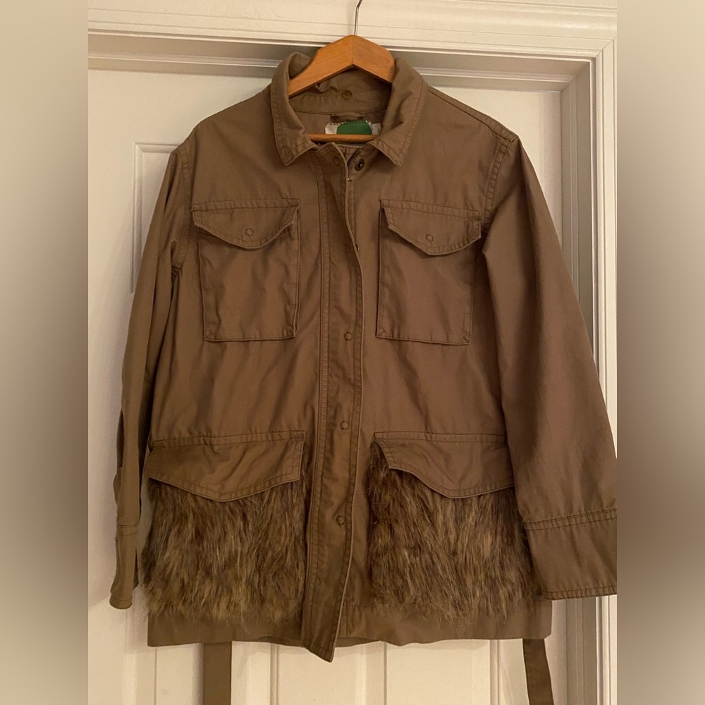 Anthropologie Army Green Jacket with fur pockets Size M